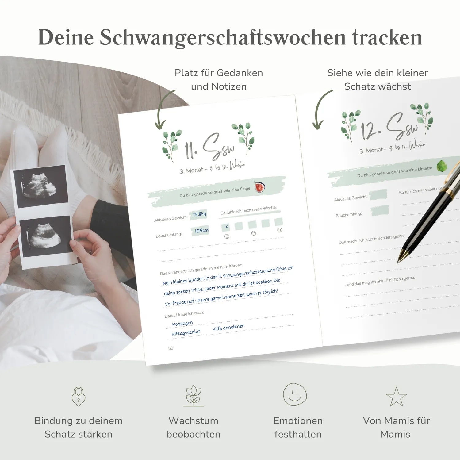 MeinBaby123 Schwangerschaftstagebuch Mint Eukalyptus 136 Seiten