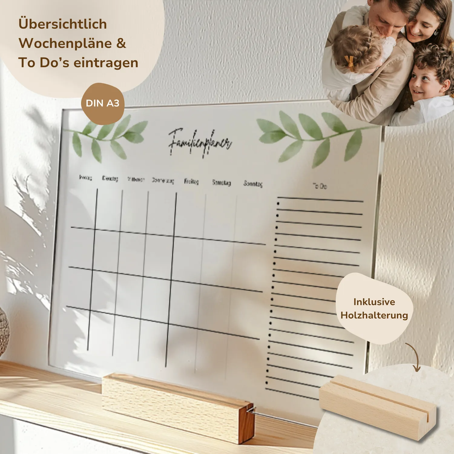 MeinBaby123 Familienplaner Acryl A3 mit Holzhalterung