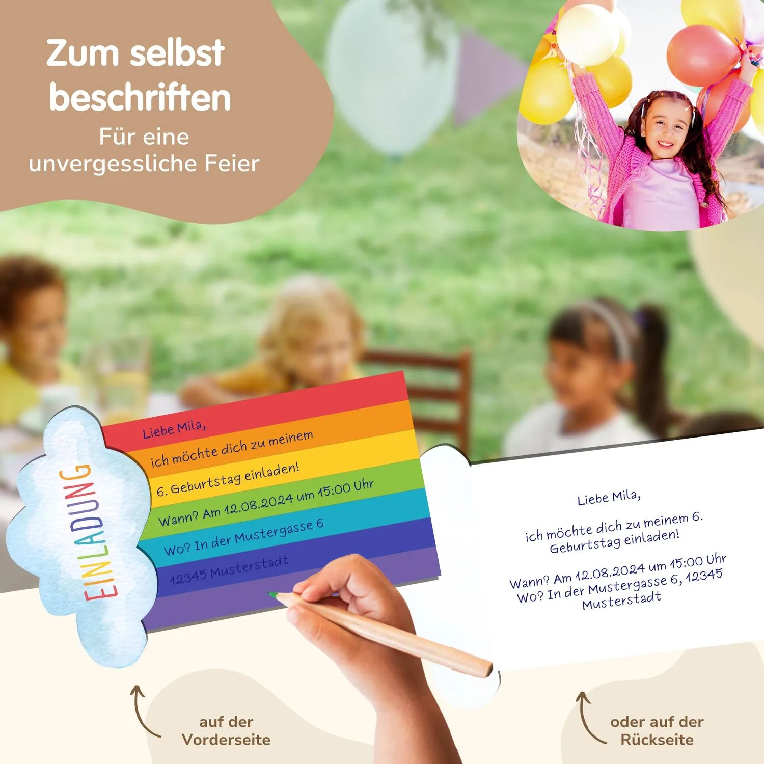 MeinBaby123 Einladungen Selberbasteln 10 Stk Regenbogen