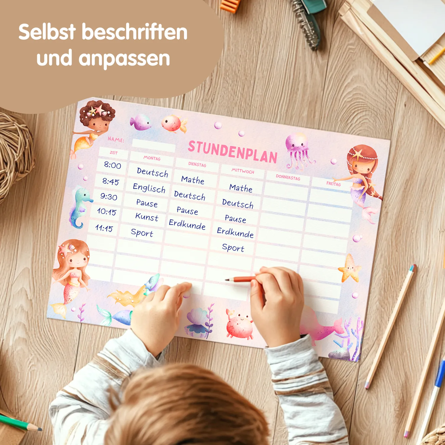 MeinBaby123 Stundenplan Meerjungfrau zum Ausdrucken PDF A4
