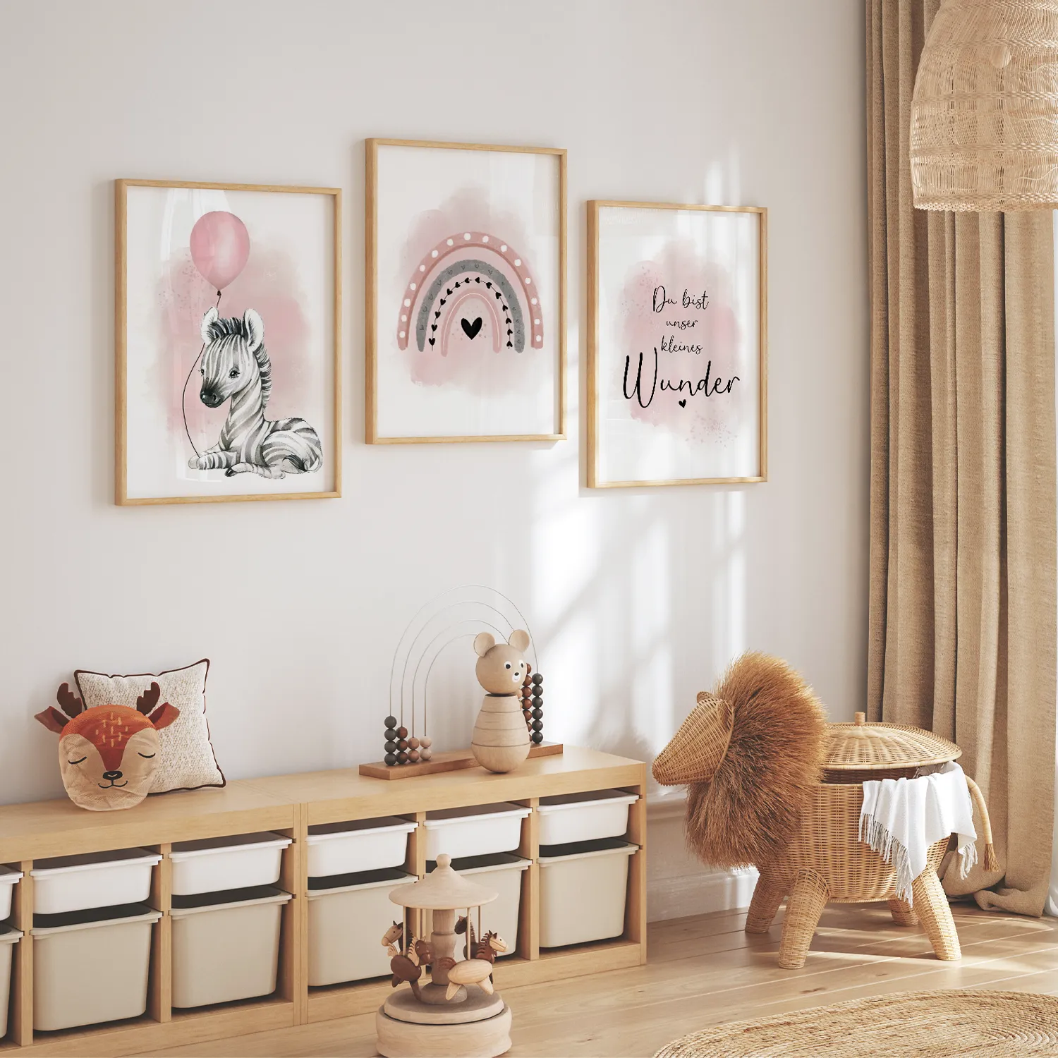 MeinBaby123 Kinderzimmer Poster 3er Set A4 Zebra rosa