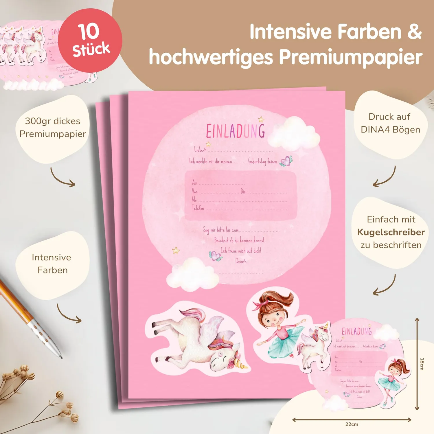 MeinBaby123 Fee & Einhorn Einladungskarten 10 Stück Bastelset