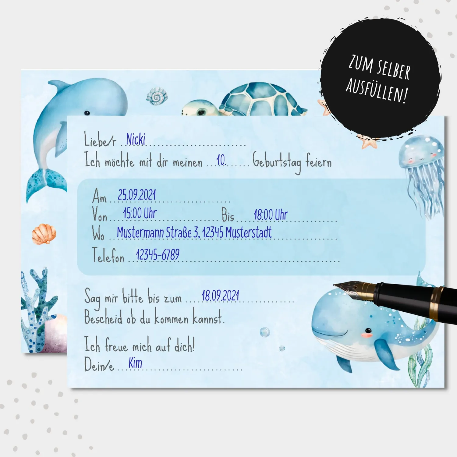 MeinBaby123 Kindergeburtstag Einladungskarten Unterwasserwelt 10er