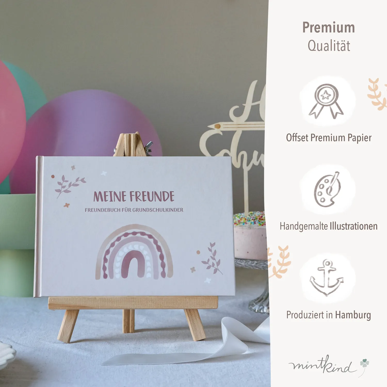 MINTKIND Freundebuch Grundschule Regenbogen Mint 80 Seiten