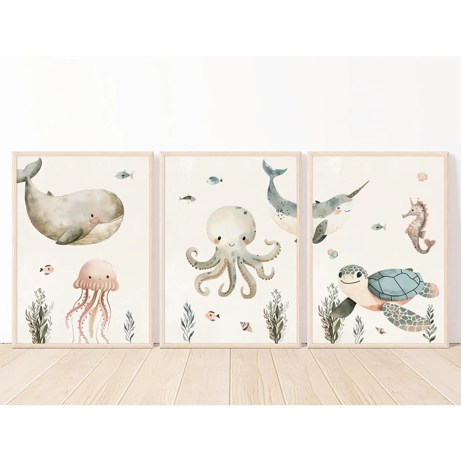 MeinBaby123 Kinderzimmerposter 3er Set A4 Unterwasserwelt Poster matt