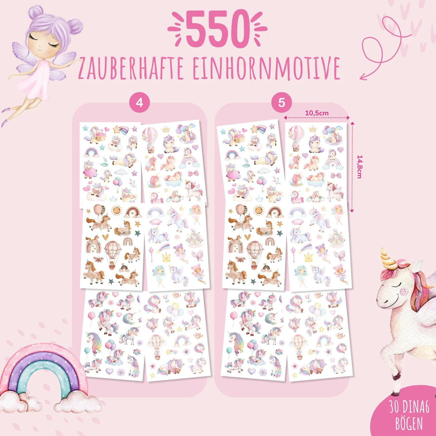MeinBaby123 Kinder Tattoos Einhorn Fee 550 Stück 5er Set