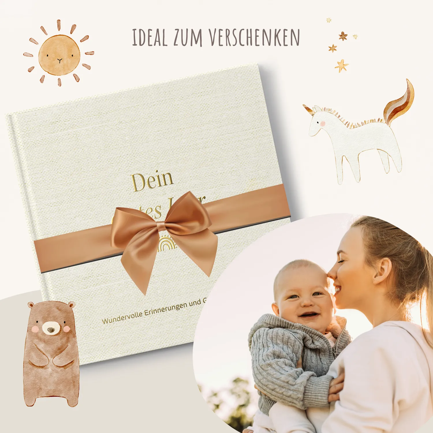 MeinBaby123 Babyalbum Dein erstes Jahr Leinen vergoldet