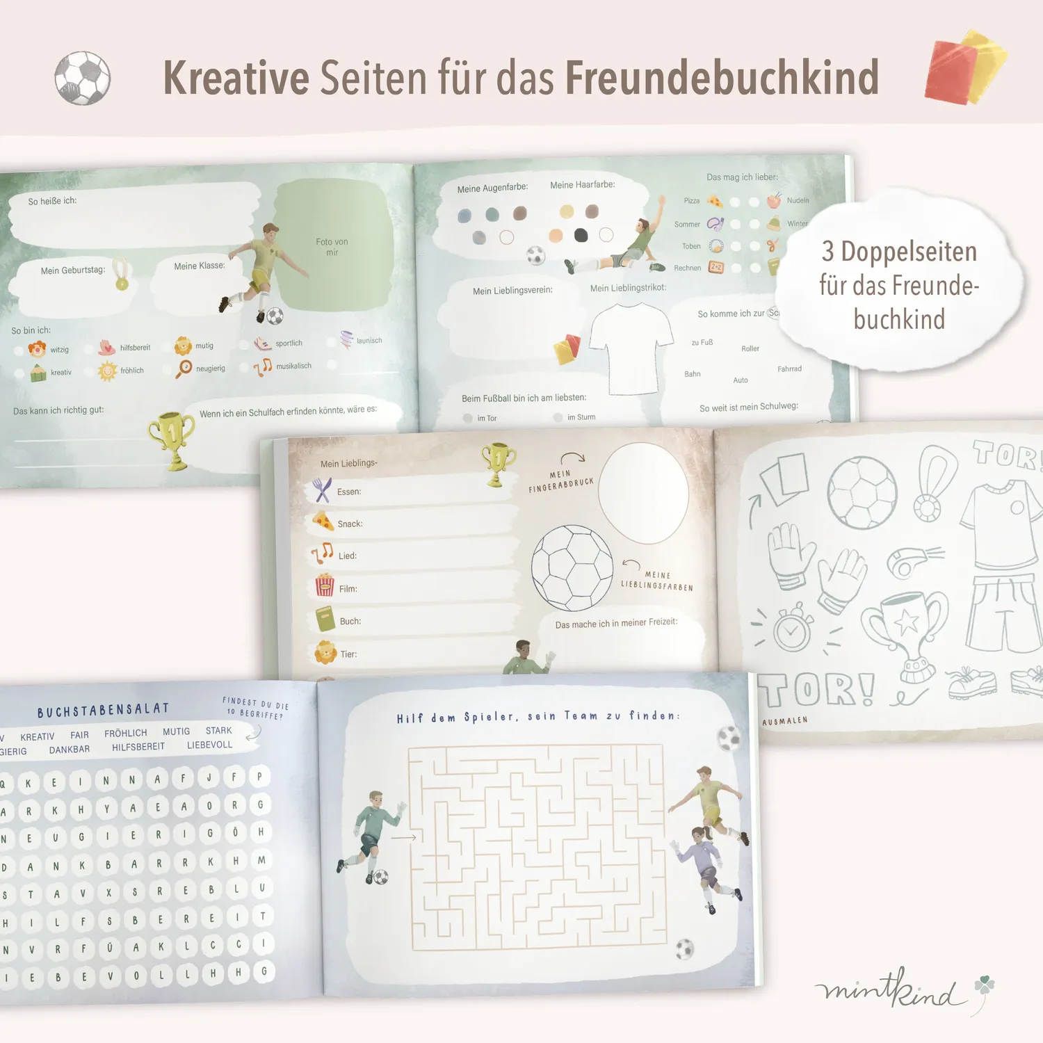 MINTKIND Freundebuch Grundschule Fußball A5 Hardcover