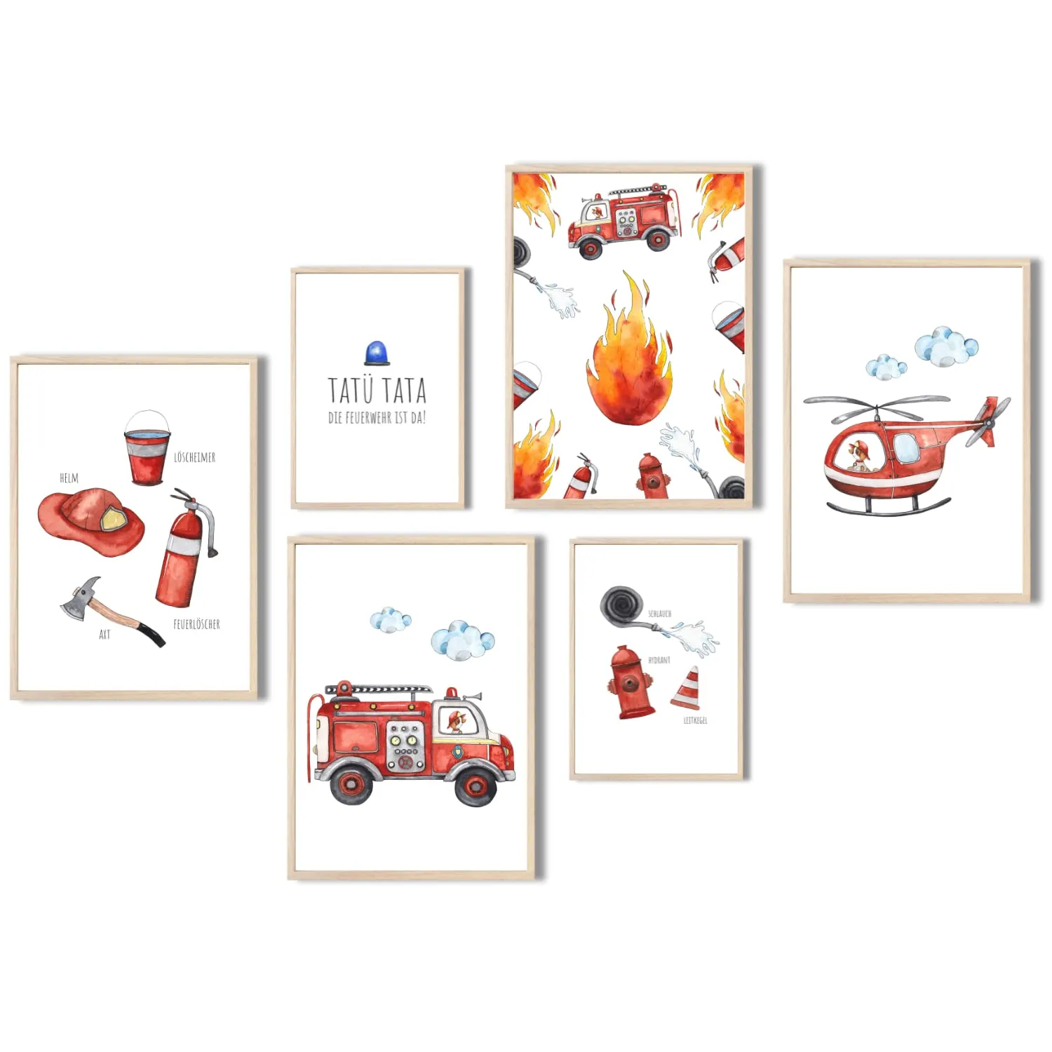 MeinBaby123 Poster Kinderzimmer 6er A4 A5 Feuerwehr matt