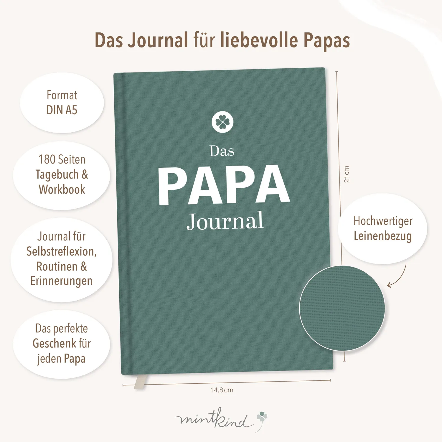 MINTKIND Papa Journal Tagebuch Leinen Blau für Väter