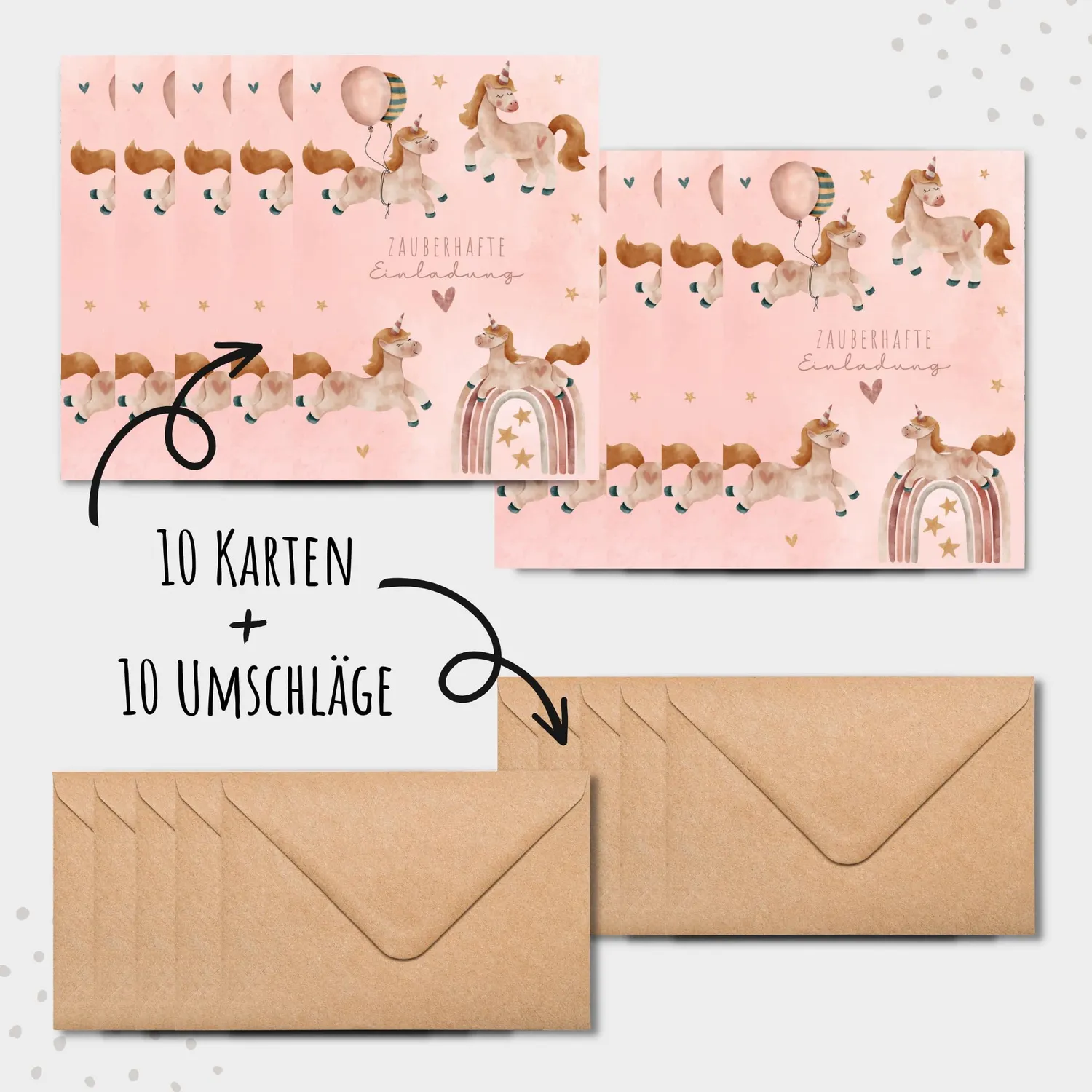 MeinBaby123 Einhorn Einladungskarten Kindergeburtstag 10 Stück Umschläge