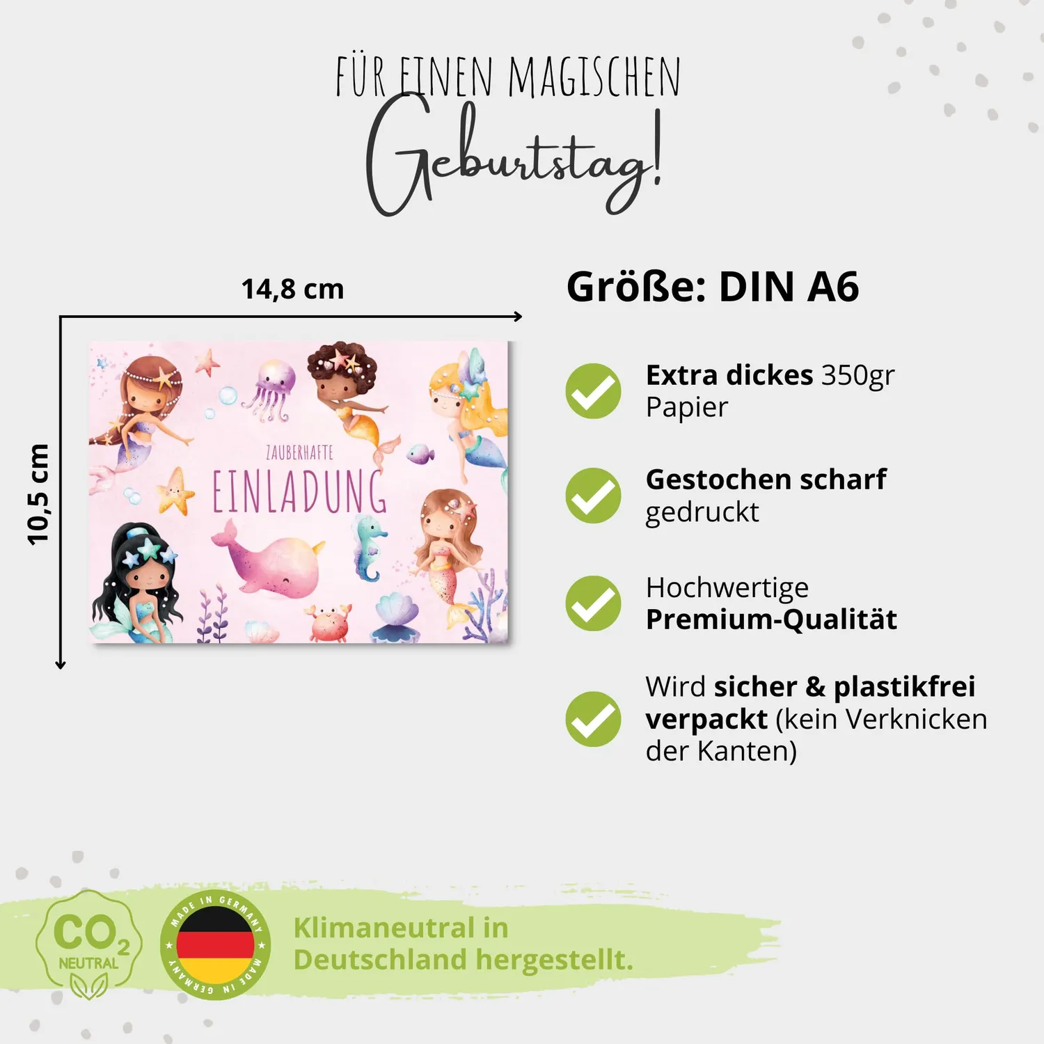MeinBaby123 Einladungskarten Meerjungfrau 10er A6 mit Umschlägen