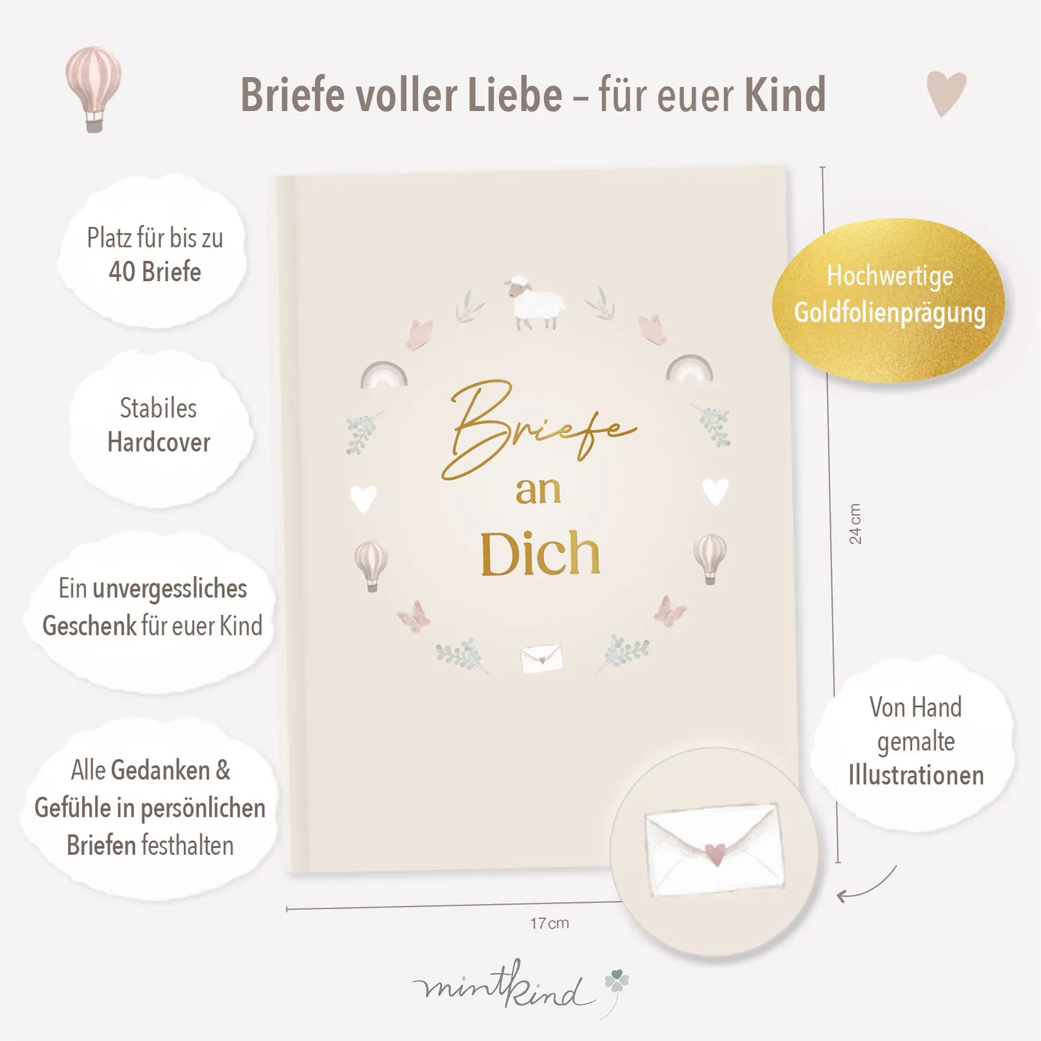 MINTKIND Briefe an Dich Briefbuch Beige gebunden 40 Briefe