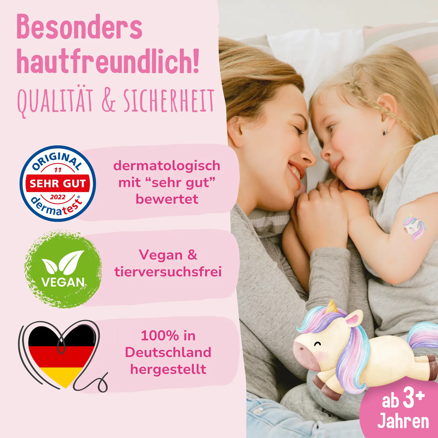 MeinBaby123 Kinder Tattoos Einhörner 110 Stück hautfreundlich