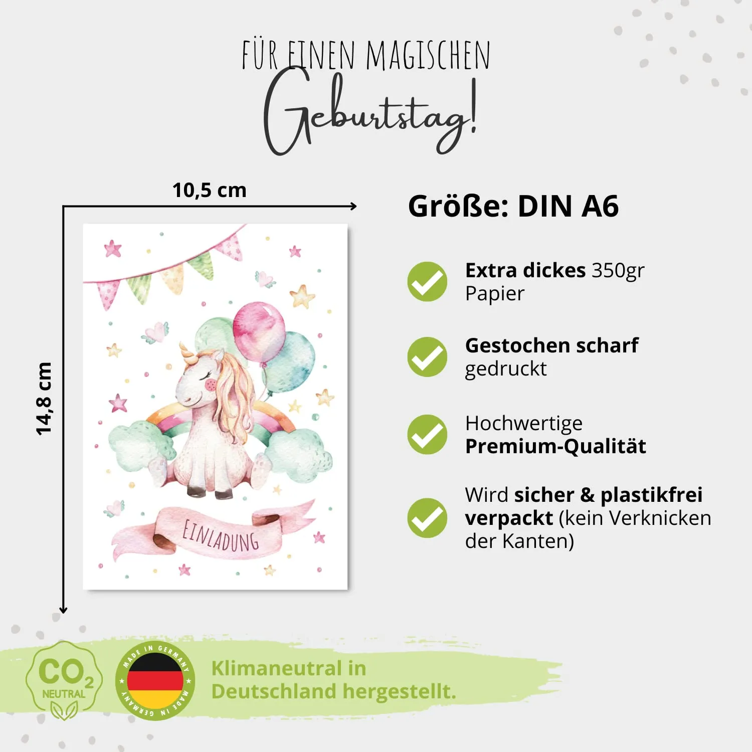 MeinBaby123 Kindergeburtstag Einladungskarten Einhorn 10er mit Umschlägen