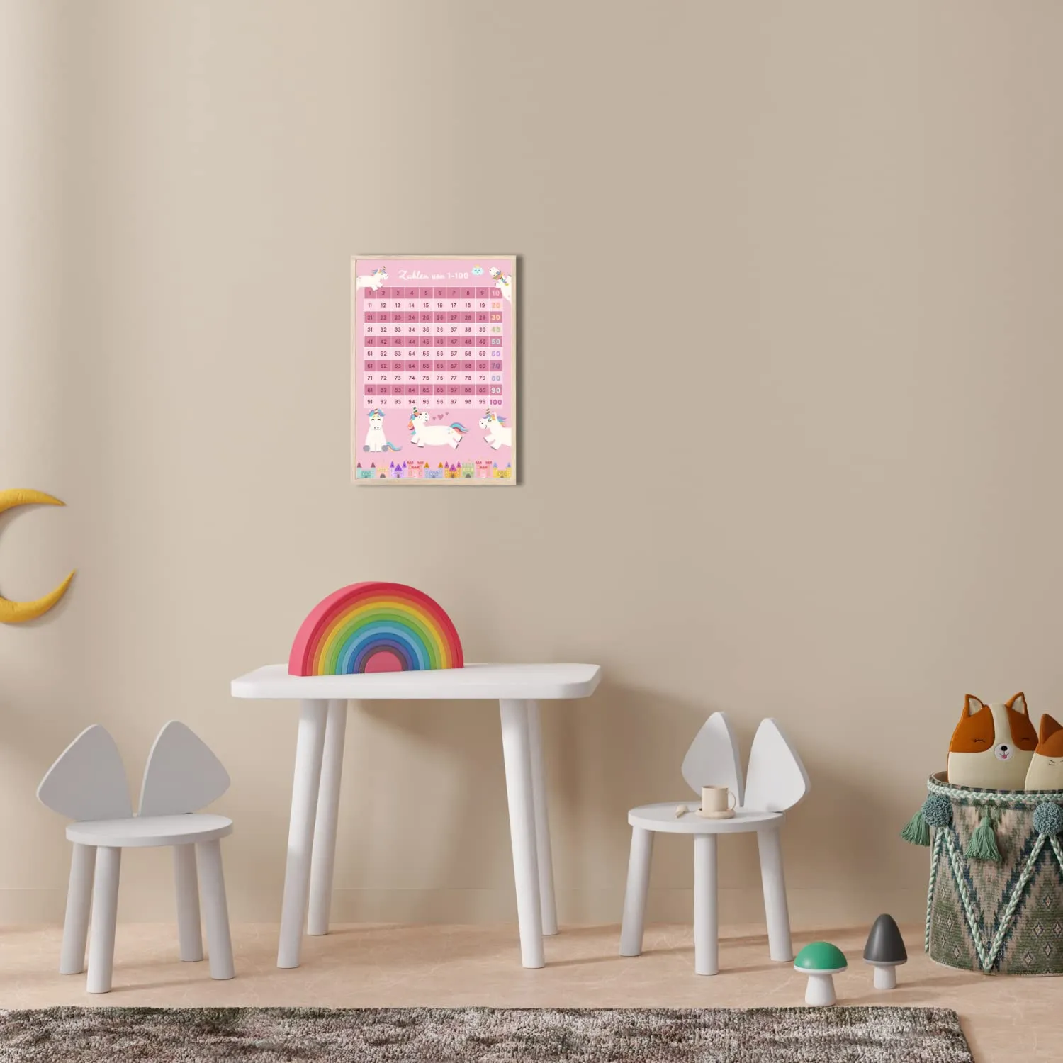 MeinBaby123 Zahlen 1-100 Lernposter Einhorn A4 matt