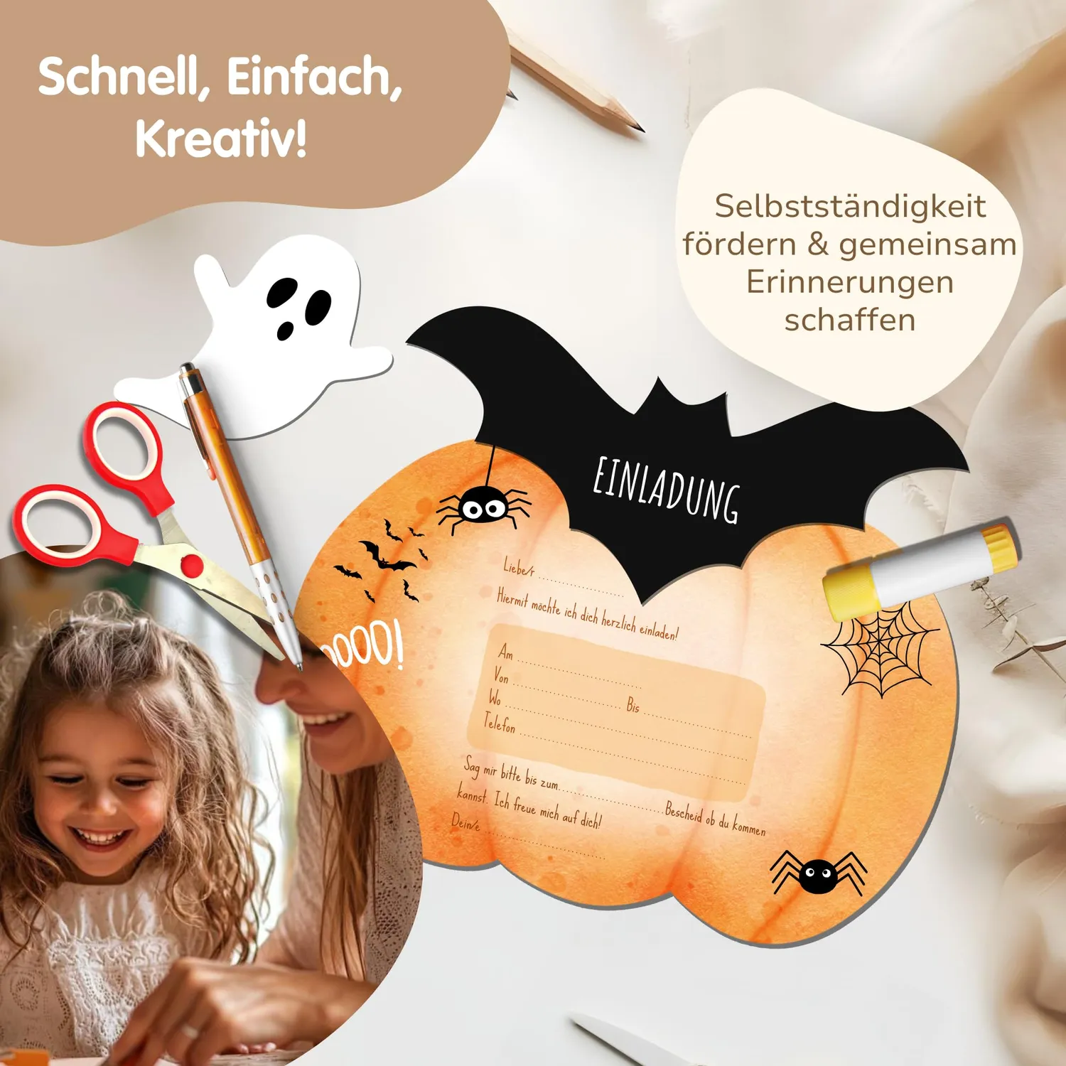 MeinBaby123 Halloween Einladungskarten 10 Stück Bastelset