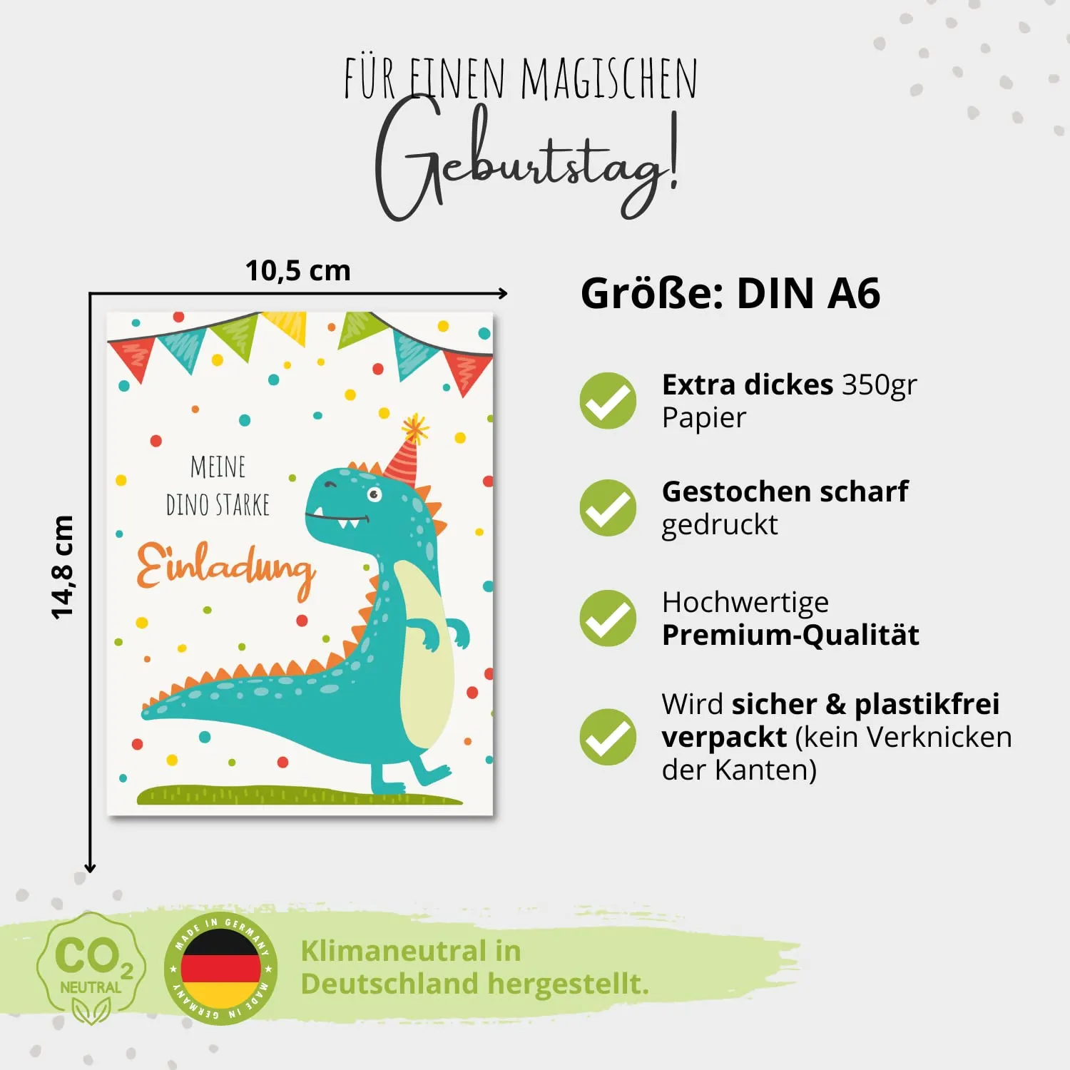MeinBaby123 Einladungskarten Kindergeburtstag Dino 10er DIN A6