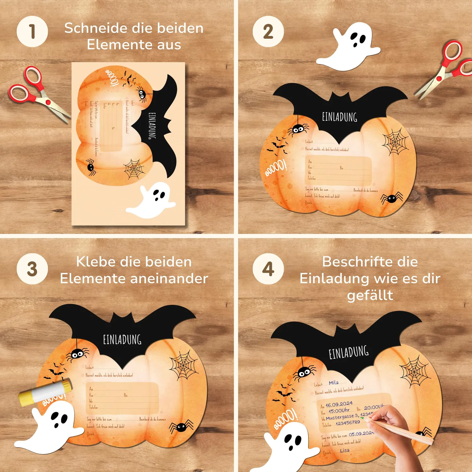 MeinBaby123 Halloween Einladungskarten 10 Stück Bastelset