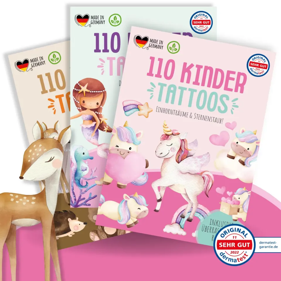 MeinBaby123 Kinder Tattoos 3er Set Einhorn Fee Meerjungfrau