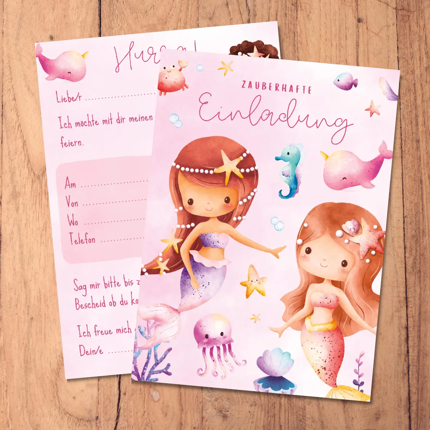 MeinBaby123 Kindergeburtstag Einladungskarten Meerjungfrau 10er Set
