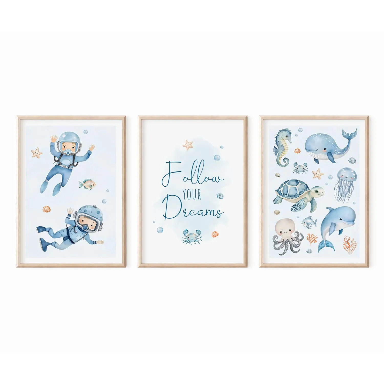 MeinBaby123 Unterwasserwelt Kinderzimmerposter 3er Set A4 matt
