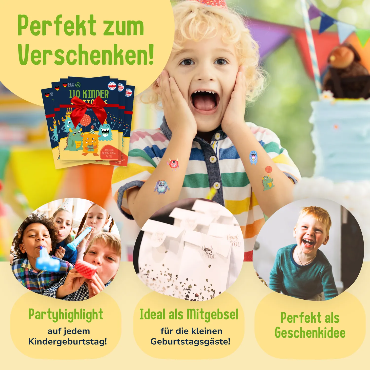 MeinBaby123 Monster Tattoos 5er Set 550 Stück vegan