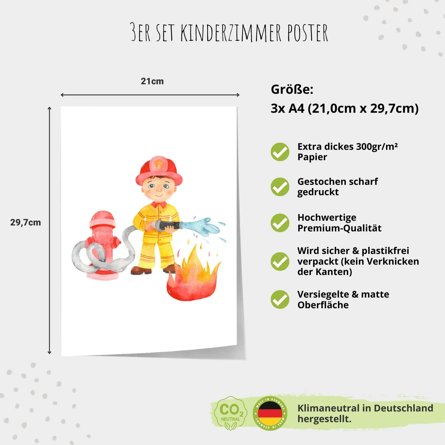 MeinBaby123 Kinderzimmerposter Feuerwehr 3er A4