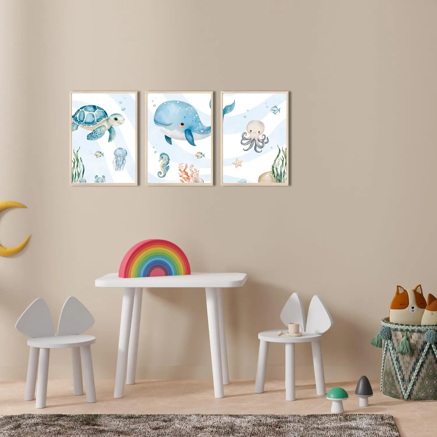 MeinBaby123 Kinderzimmerposter 3er Set A4 Unterwasserwelt