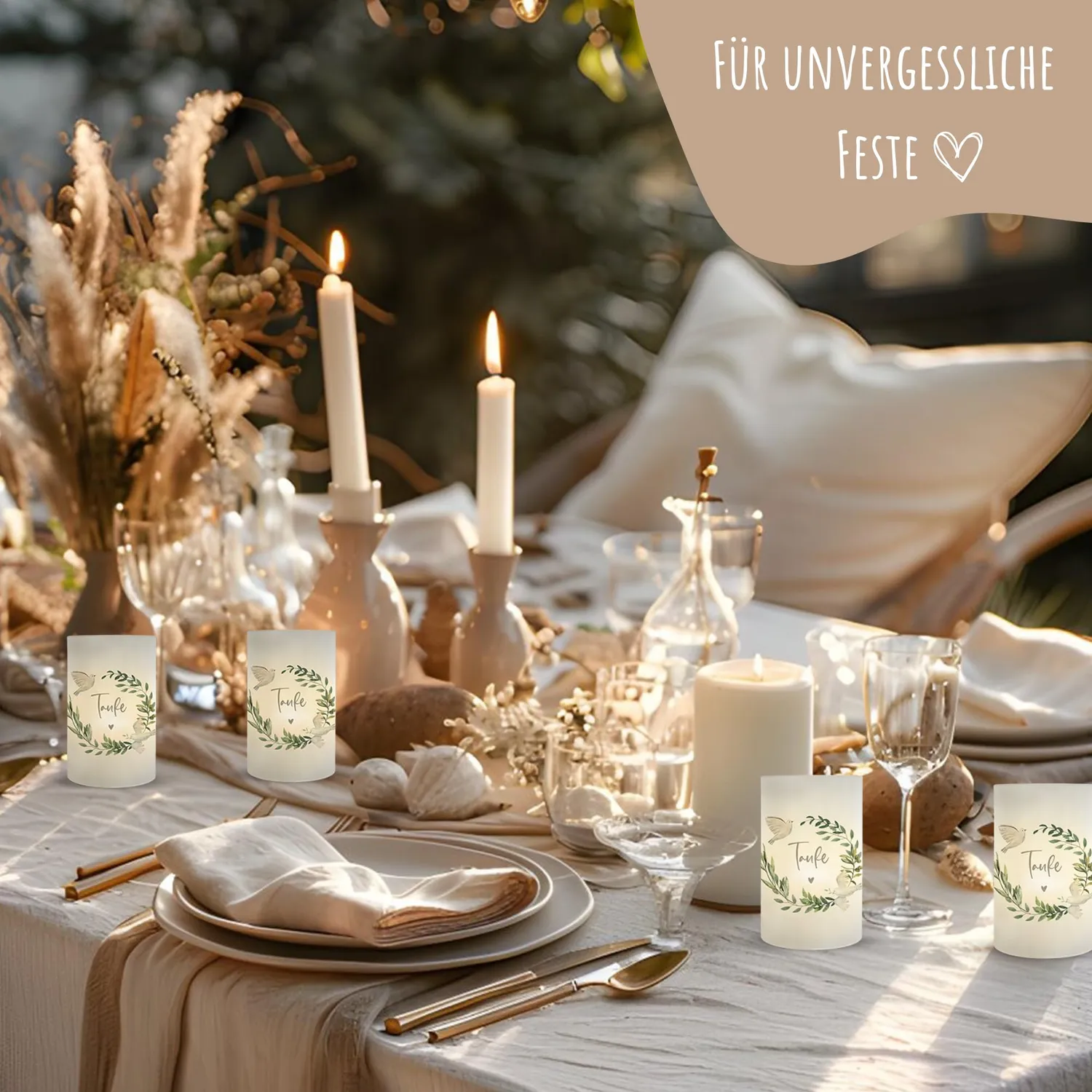 MeinBaby123 Tauben Windlicht Taufe Tischdeko 10er transparent
