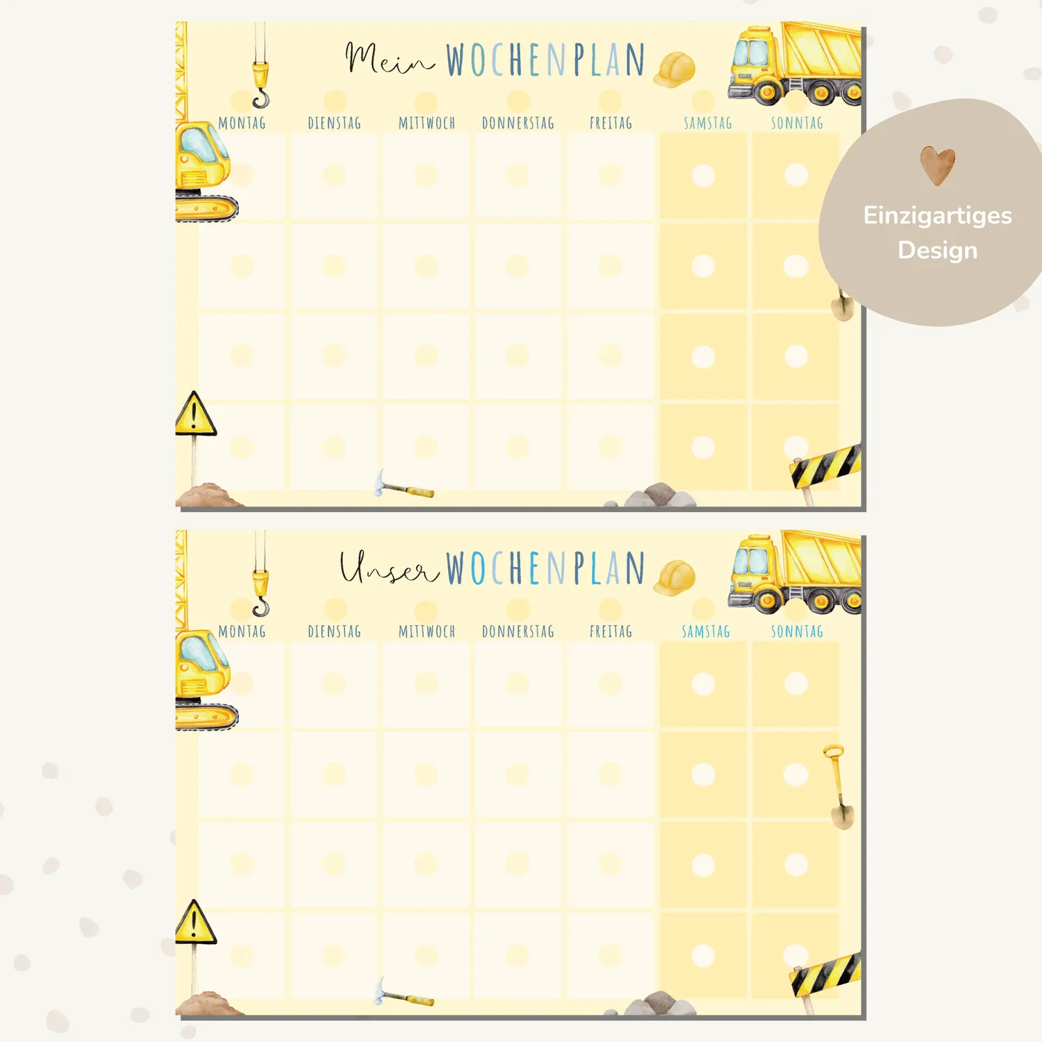 MeinBaby123 Bagger Wochenplan Kinder Montessori PDF Ausdruck