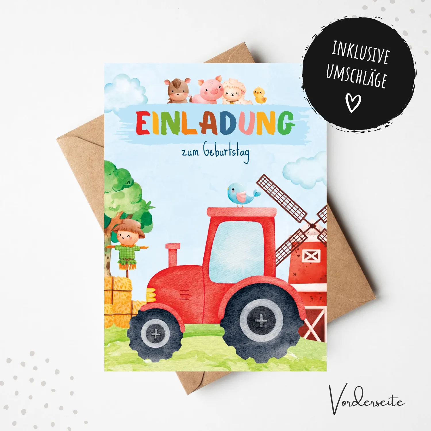 MeinBaby123 Kindergeburtstag Einladungskarten Bauernhof 10er mit Umschlägen