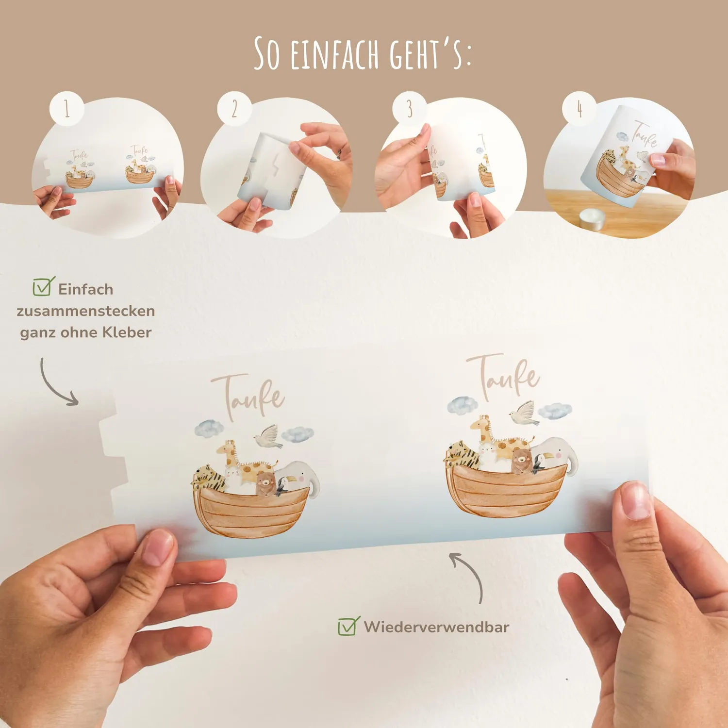 MeinBaby123 Arche Windlicht 10er Set Taufe Transparent