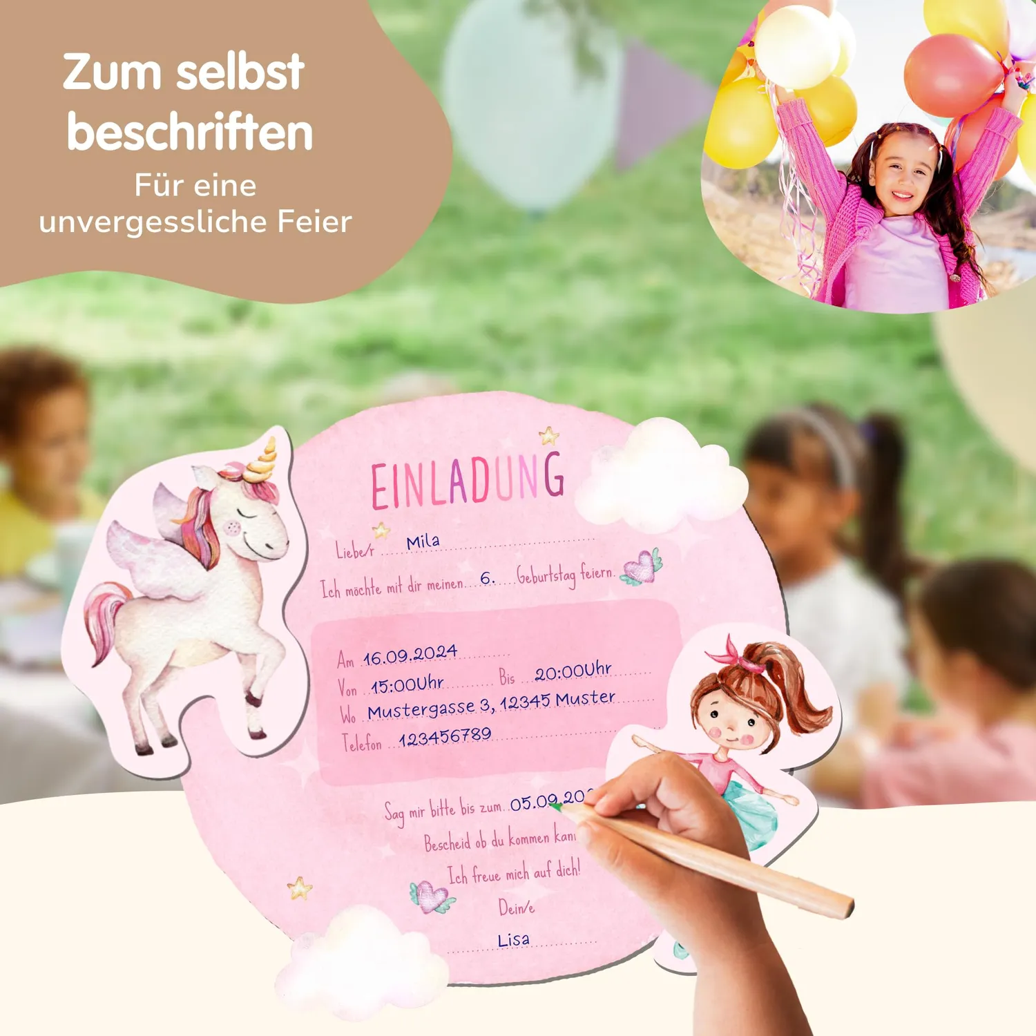 MeinBaby123 Fee & Einhorn Einladungskarten 10 Stück Bastelset