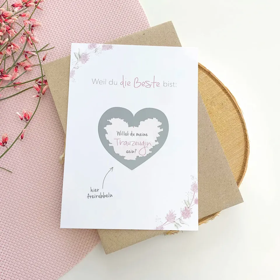MINTKIND Willst du meine Trauzeugin sein Rubbelkarte A6 Herz