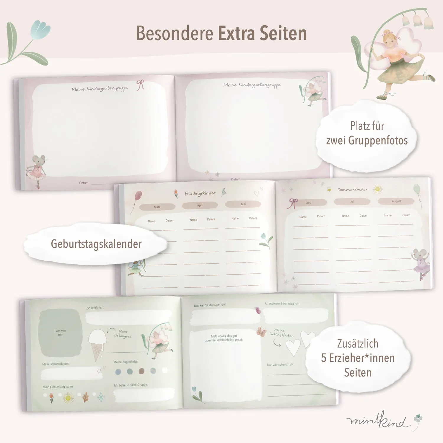 MINTKIND Kindergarten Ballerina Freundebuch 25 Seiten Rosa