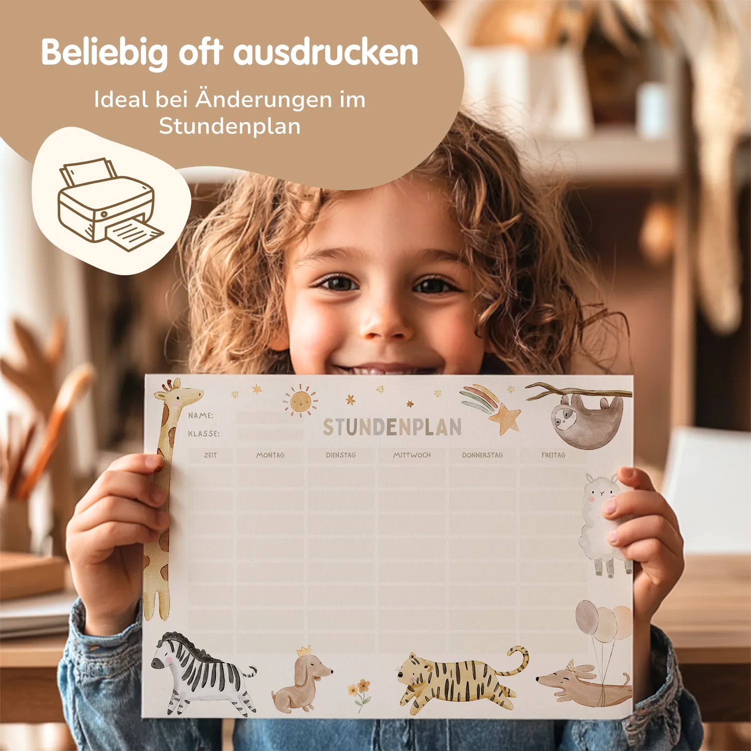 MeinBaby123 Süsse Tiere Stundenplan zum Ausdrucken PDF