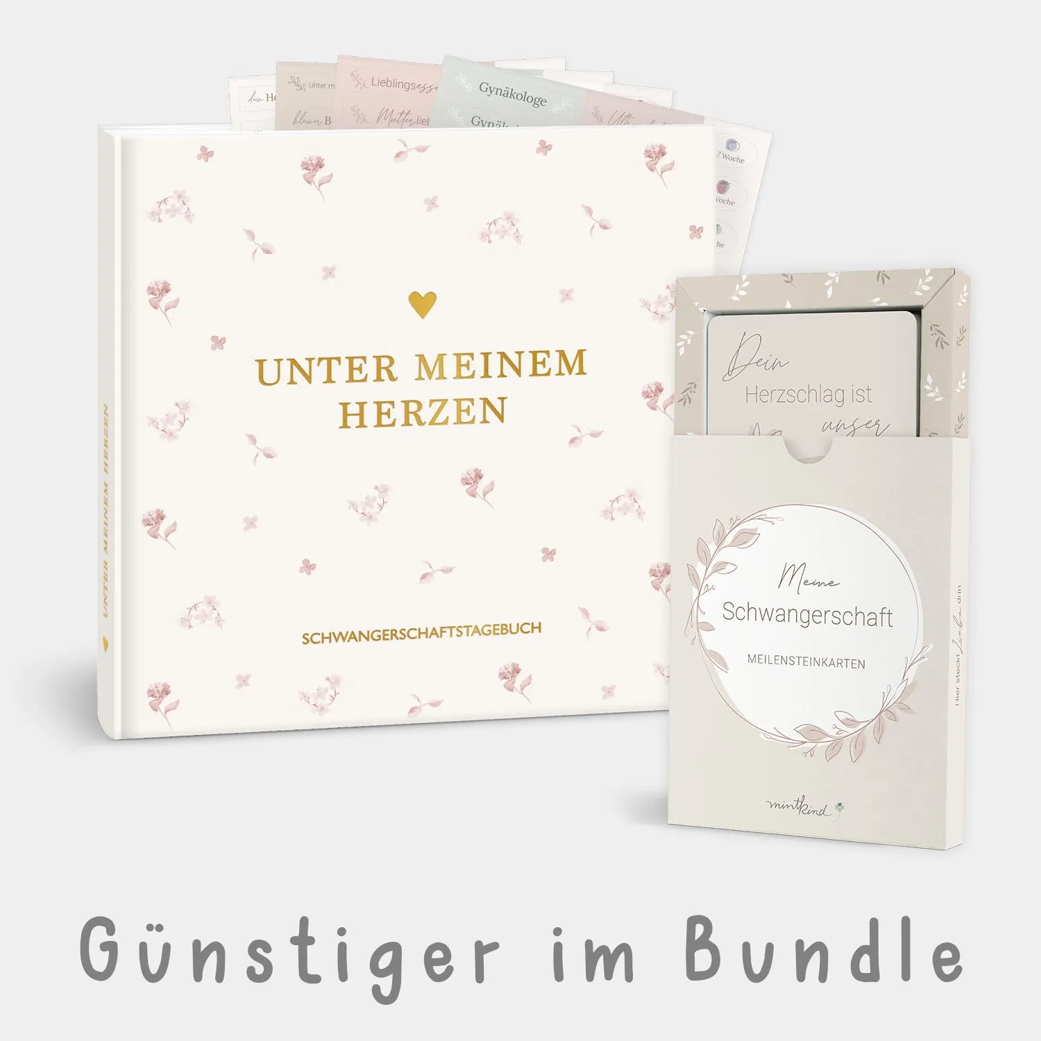 MINTKIND Schwangerschaft Bundle Tagebuch Karten Sticker Set