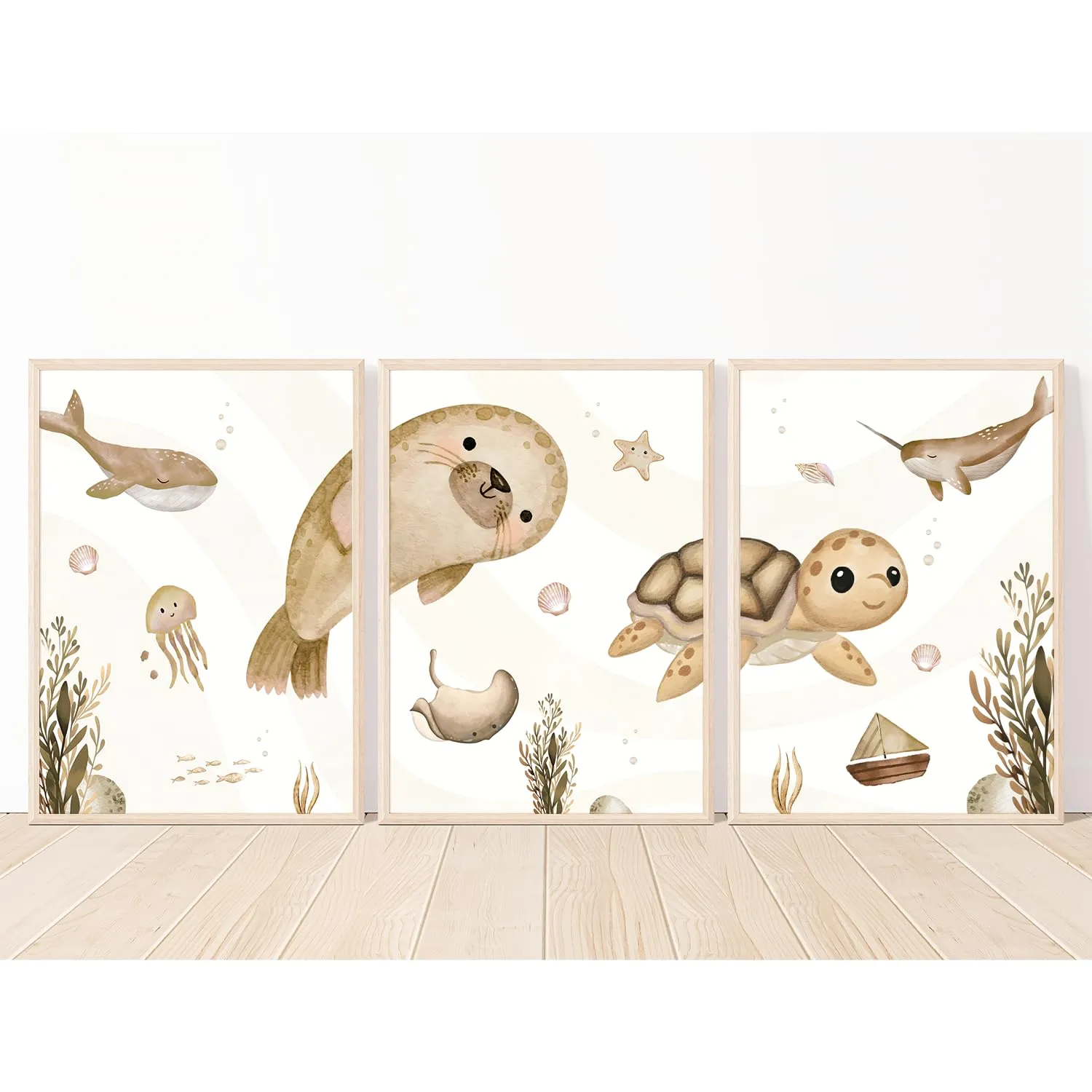 MeinBaby123 Unterwasserwelt Poster Kinderzimmer 3er Set A4