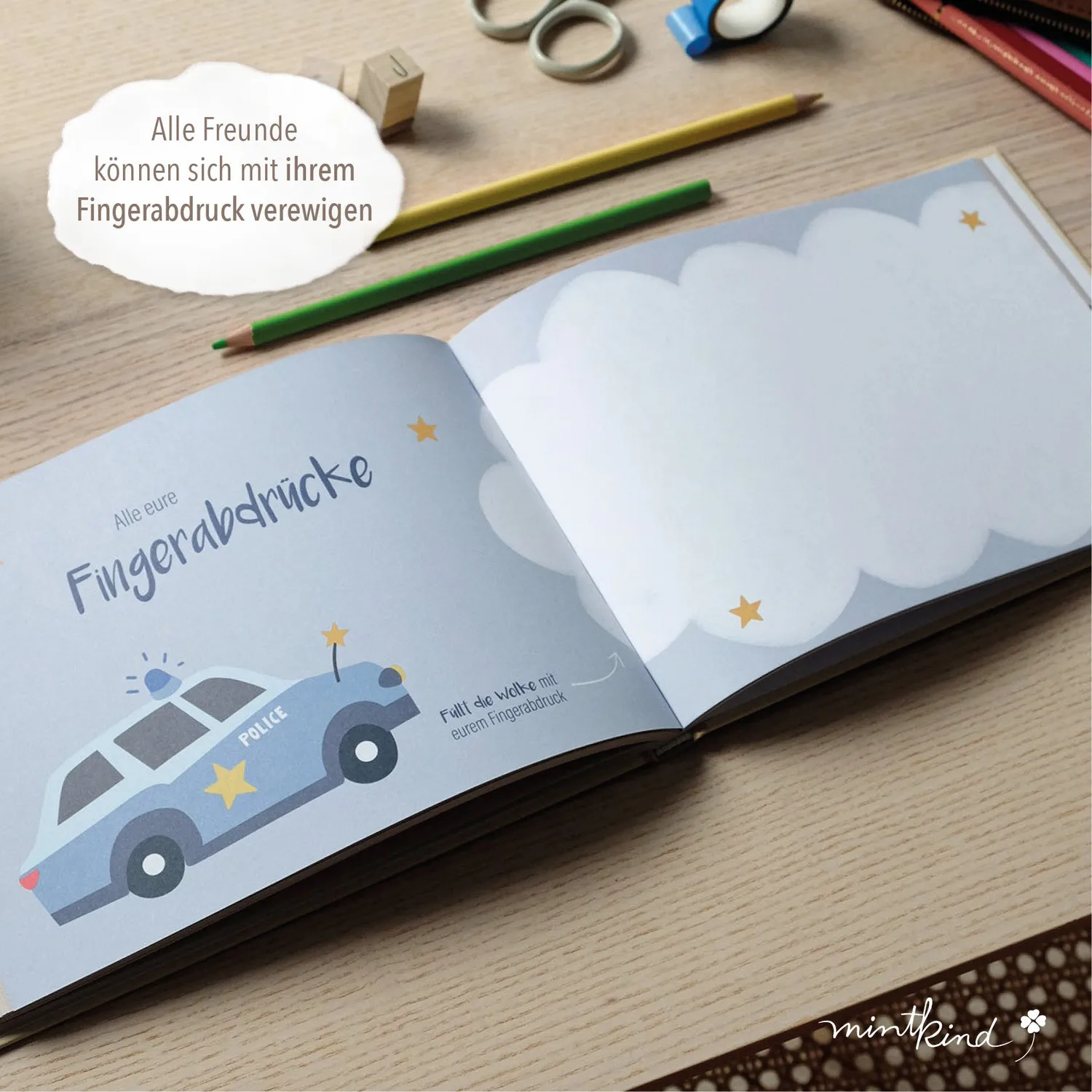 MINTKIND Kindergarten Freundebuch Fahrzeuge Hardcover 24 Freunde