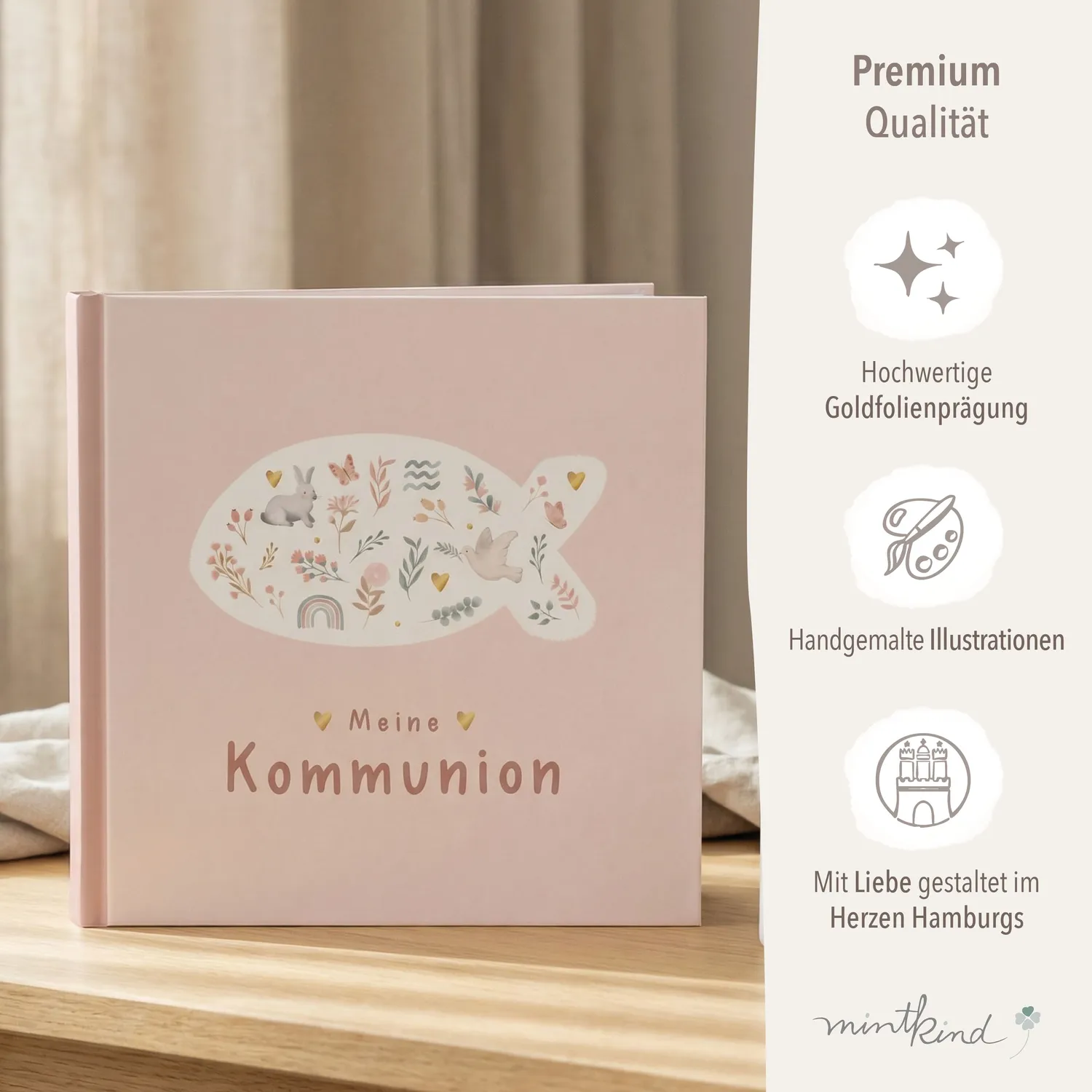 MINTKIND Meine Kommunion Erinnerungsalbum Rosa Kommunion