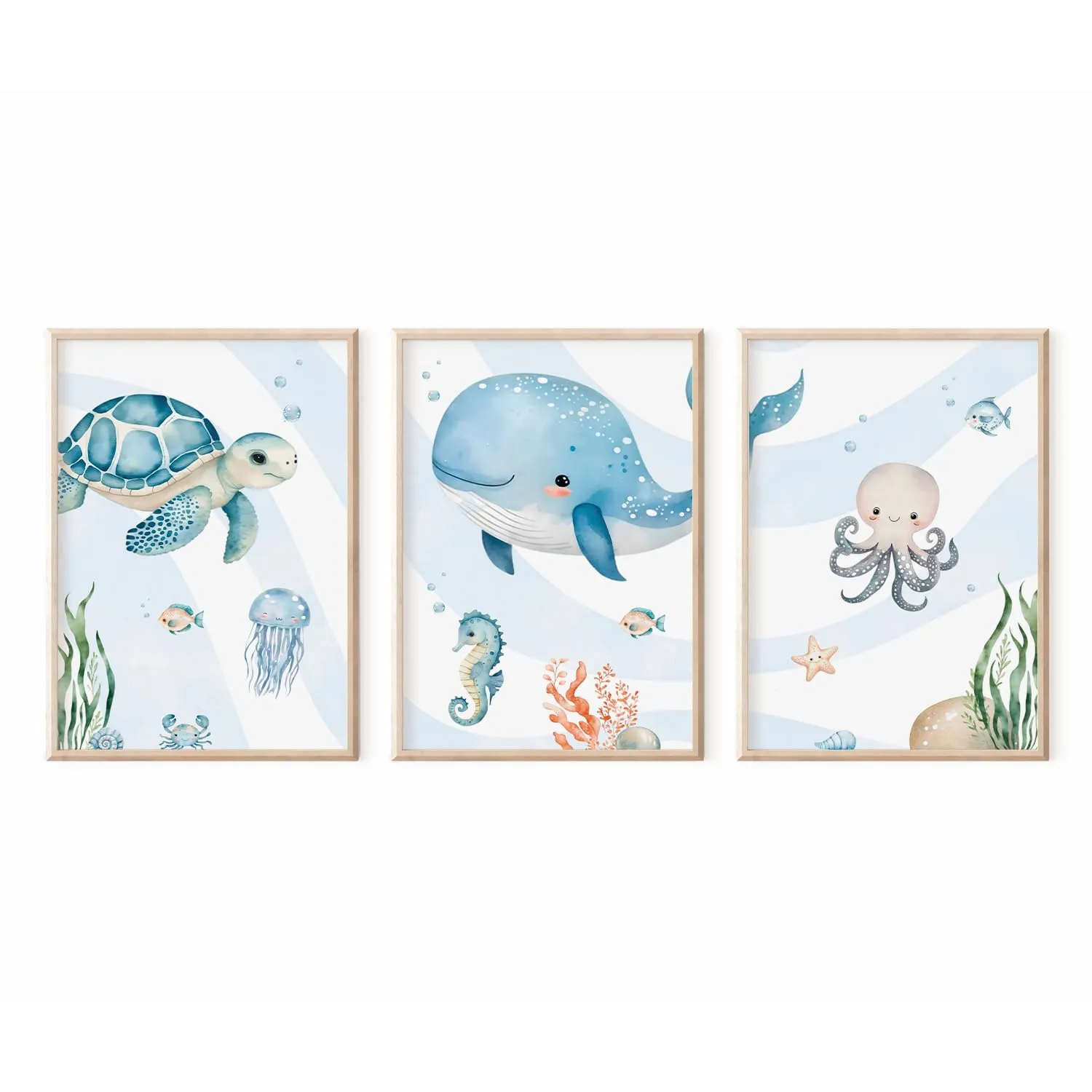 MeinBaby123 Kinderzimmerposter 3er Set A4 Unterwasserwelt