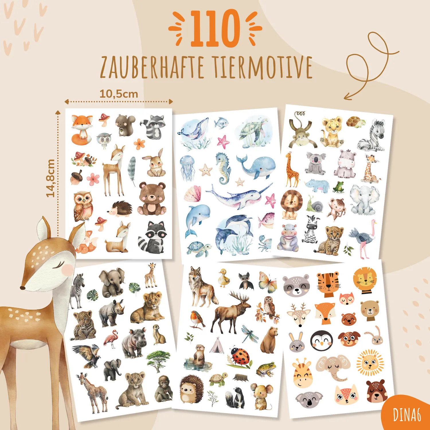 MeinBaby123 süße Tiere Kindertattoos 110 Stück vegan getestet