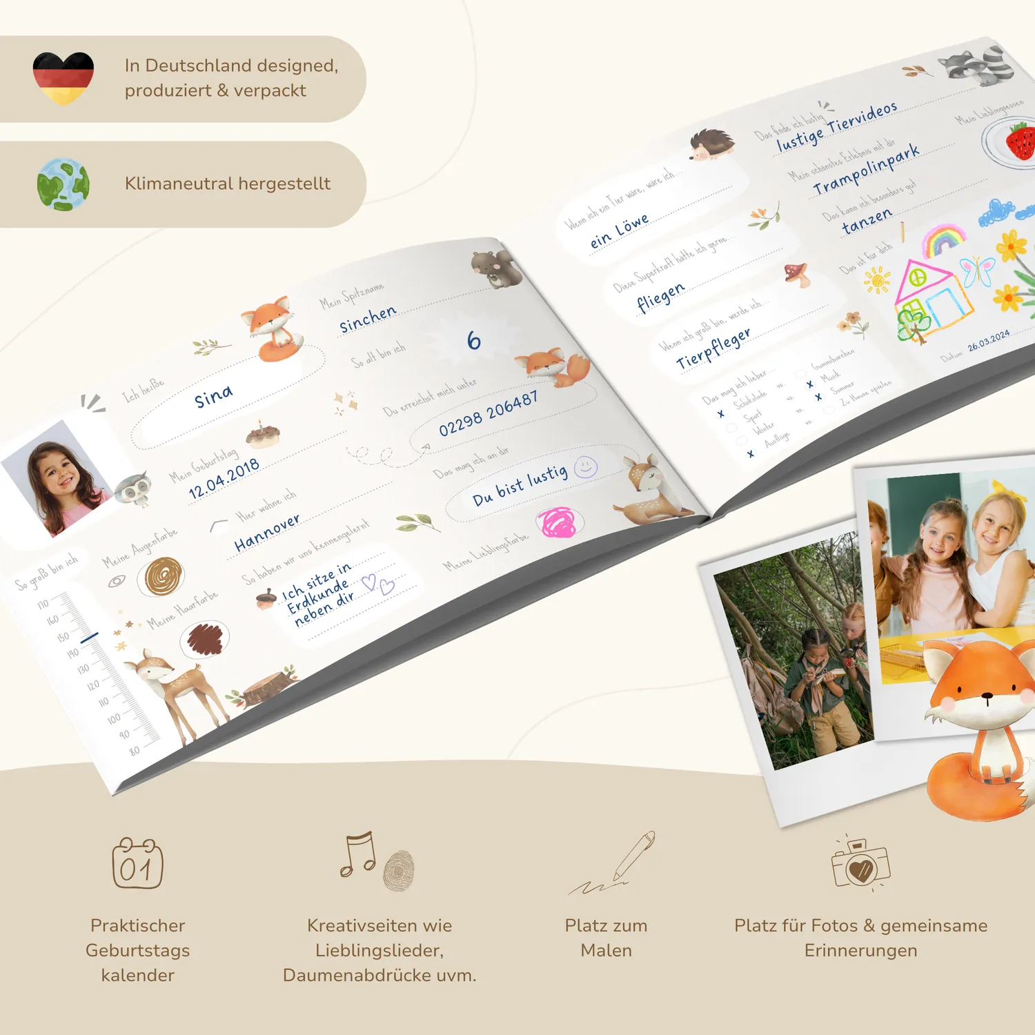 MeinBaby123 Freundebuch Kinder Süße Tiere 76 Seiten