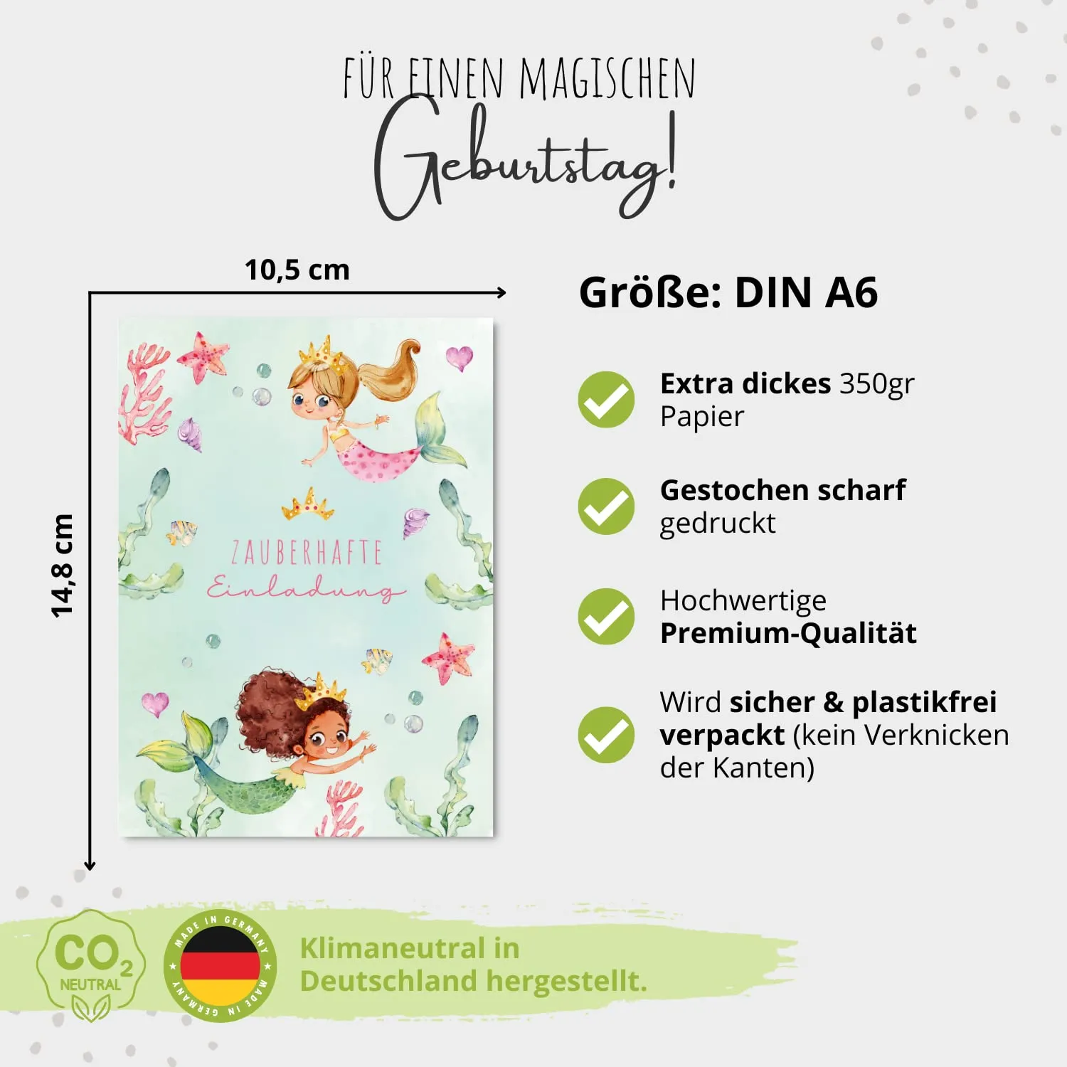 MeinBaby123 Meerjungfrau Einladungskarten 10er Set A6