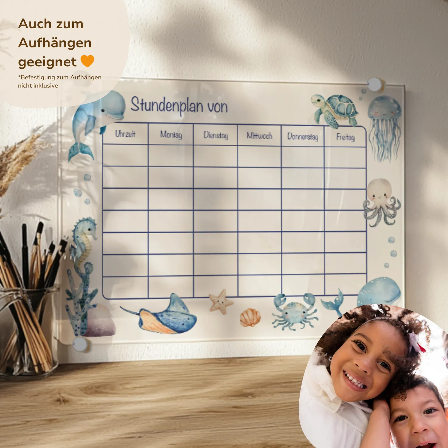 MeinBaby123 Unterwasserwelt Stundenplan Acryl A4 Holzhalterung