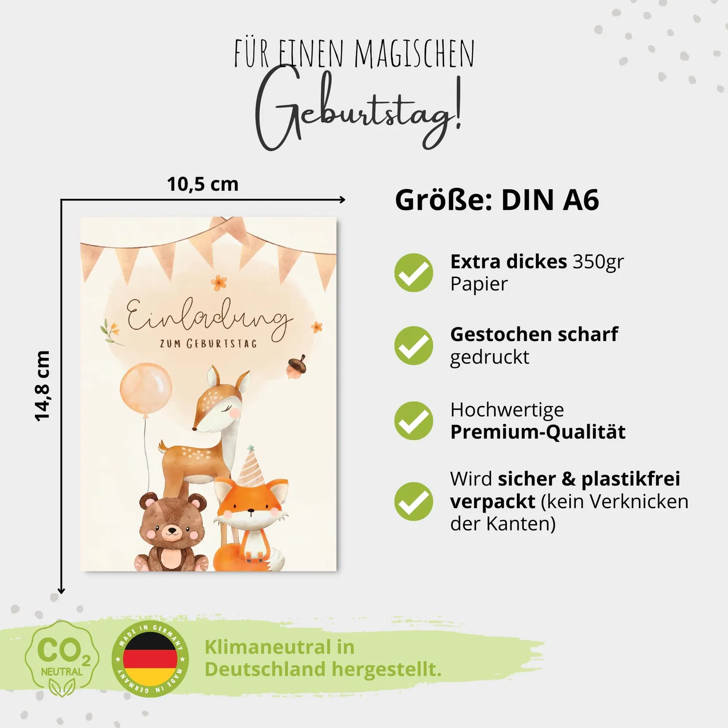 MeinBaby123 Süße Tiere Einladungskarten 10er mit Umschlag