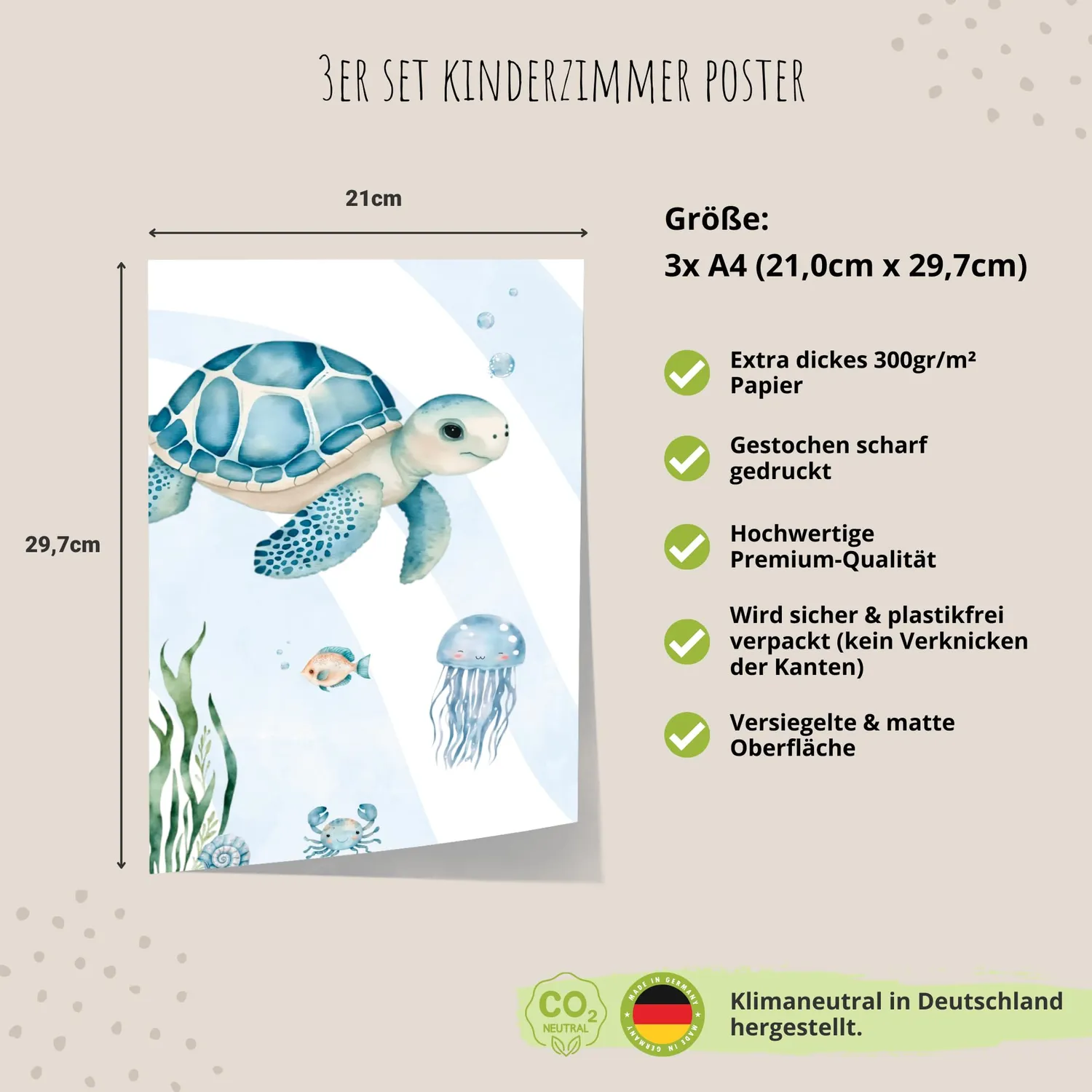 MeinBaby123 Kinderzimmerposter 3er Set A4 Unterwasserwelt