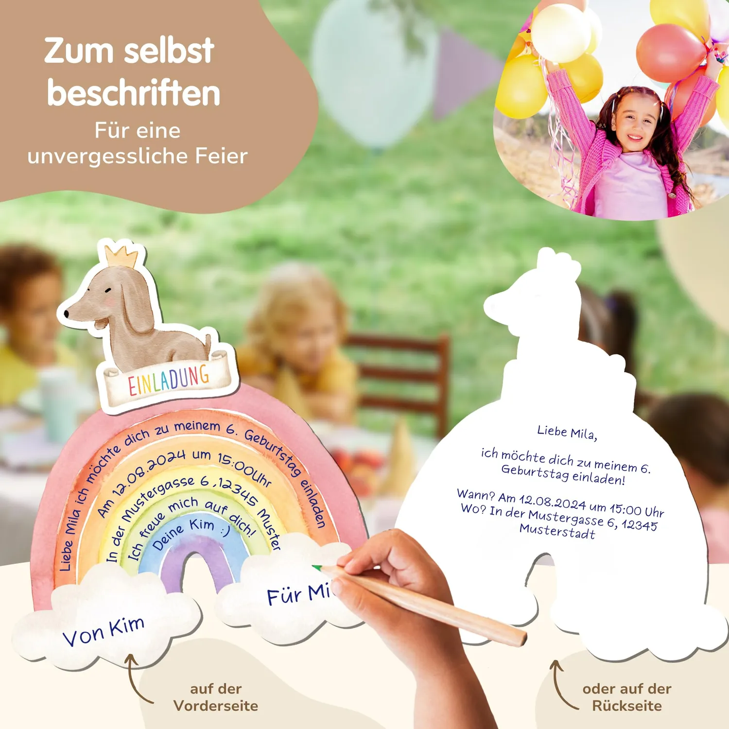 MeinBaby123 Bastelset Einladungen Hund Regenbogen 10 Stück