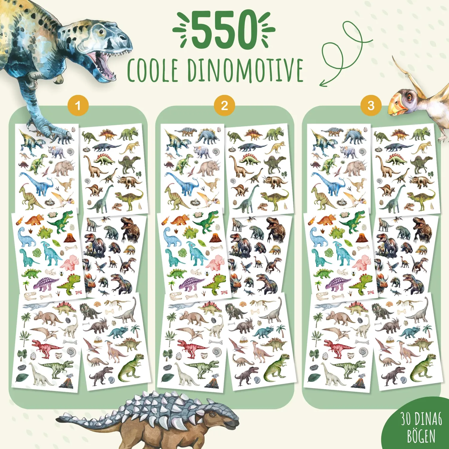 MeinBaby123 Kinder Tattoos Dinos 5er Set 550 Stück vegan